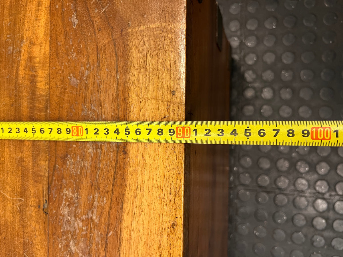 Solid Wood Storage Chest Coffee Table with Brass Detail — Broken Legs and Overall Damage – width measurement