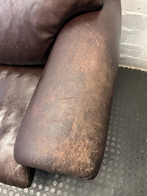 Dark Brown Leather 3 Seater Couch with Stud Detail — Scratches on Arms – condition detail