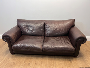 Dark Brown Leather 3 Seater Couch with Stud Detail — Scratches on Arms – styled product image