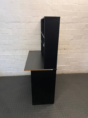 Black Office Desk with Integrated Hutch and Drawers — Damaged Desk Unit – condition detail