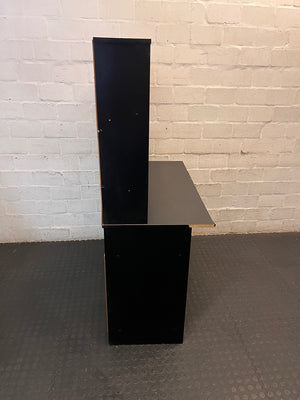 Black Office Desk with Integrated Hutch and Drawers — Damaged Desk Unit – top view