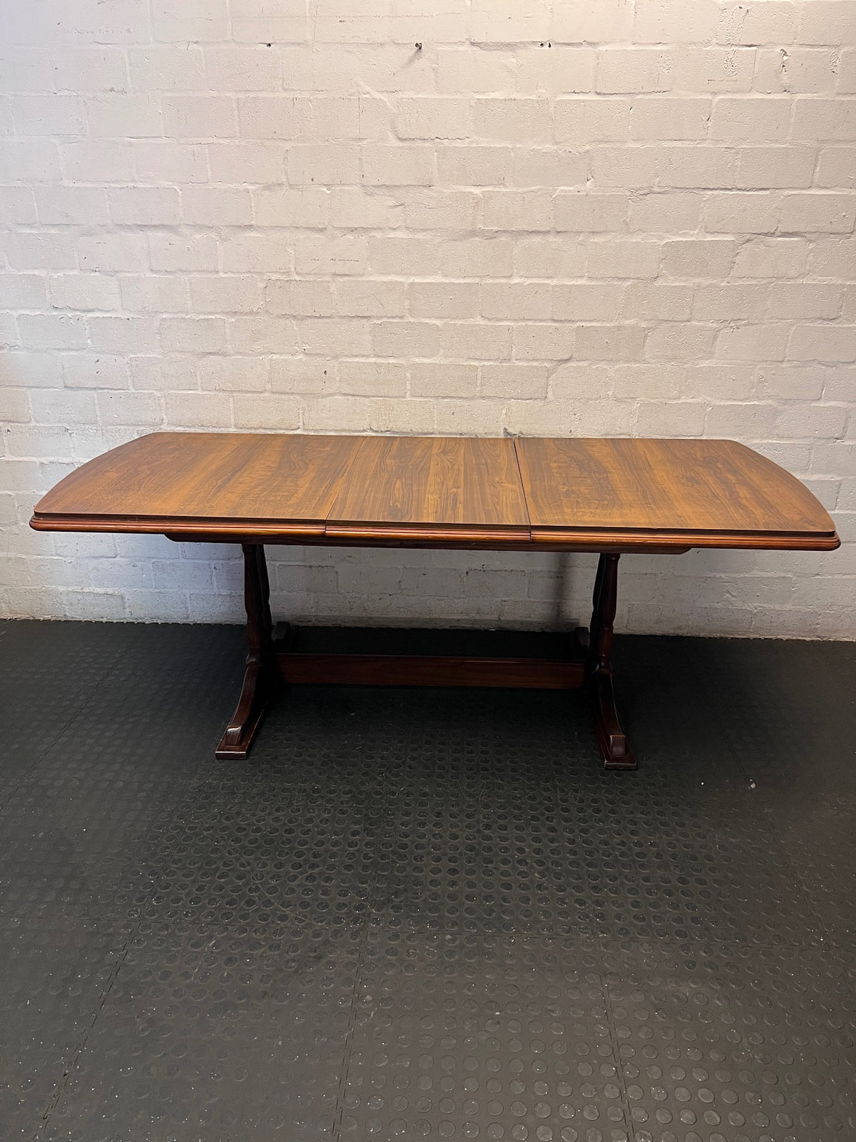 Dark Wood Trestle Dining Table – back view