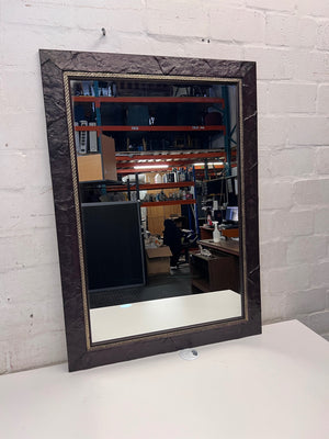Large Dark Brown Textured Wall Mirror with Gold Trim – main front view