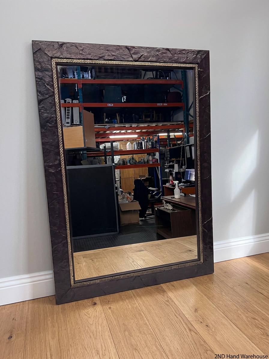Large Dark Brown Textured Wall Mirror with Gold Trim – styled product image