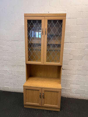 Glass-Fronted Wooden Lounge Cabinet with Diamond Detail – main front view