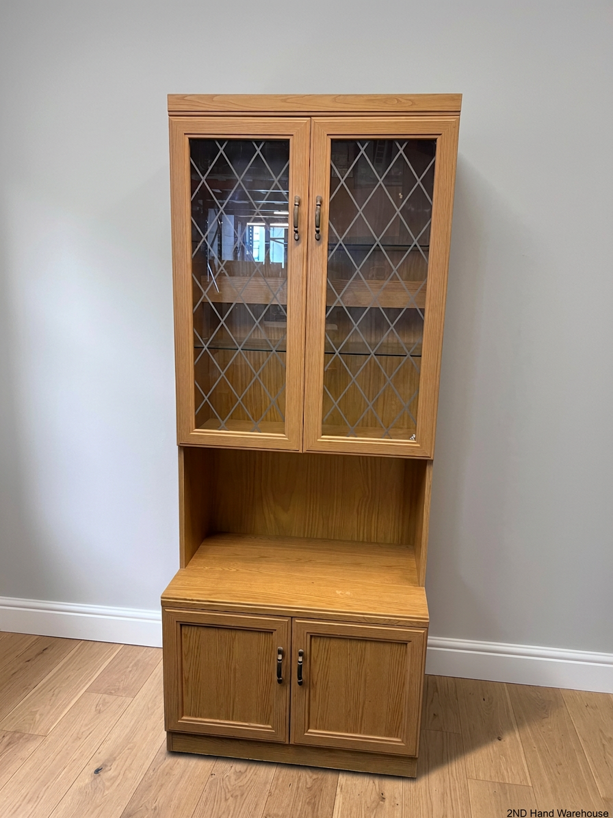 Glass-Fronted Wooden Lounge Cabinet with Diamond Detail – styled product image