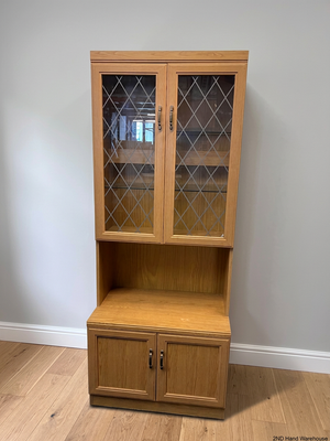 Glass-Fronted Wooden Lounge Cabinet with Diamond Detail – styled product image