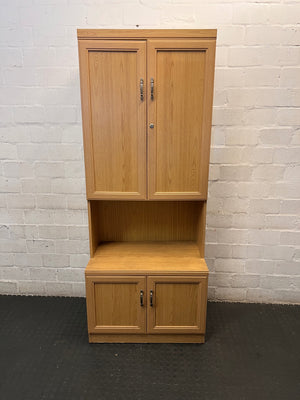 Light Wood Finish Tall Lounge Cabinet with Shelving – main front view