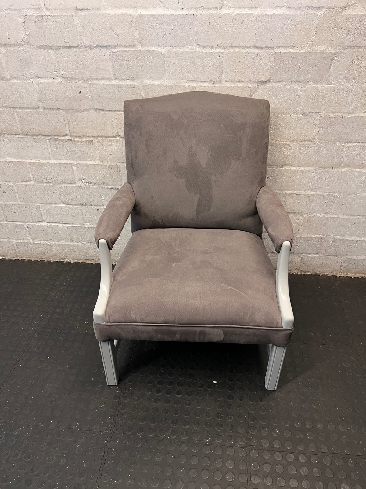 Classic Upholstered Armchair in Brown Suede-Style Fabric – top view