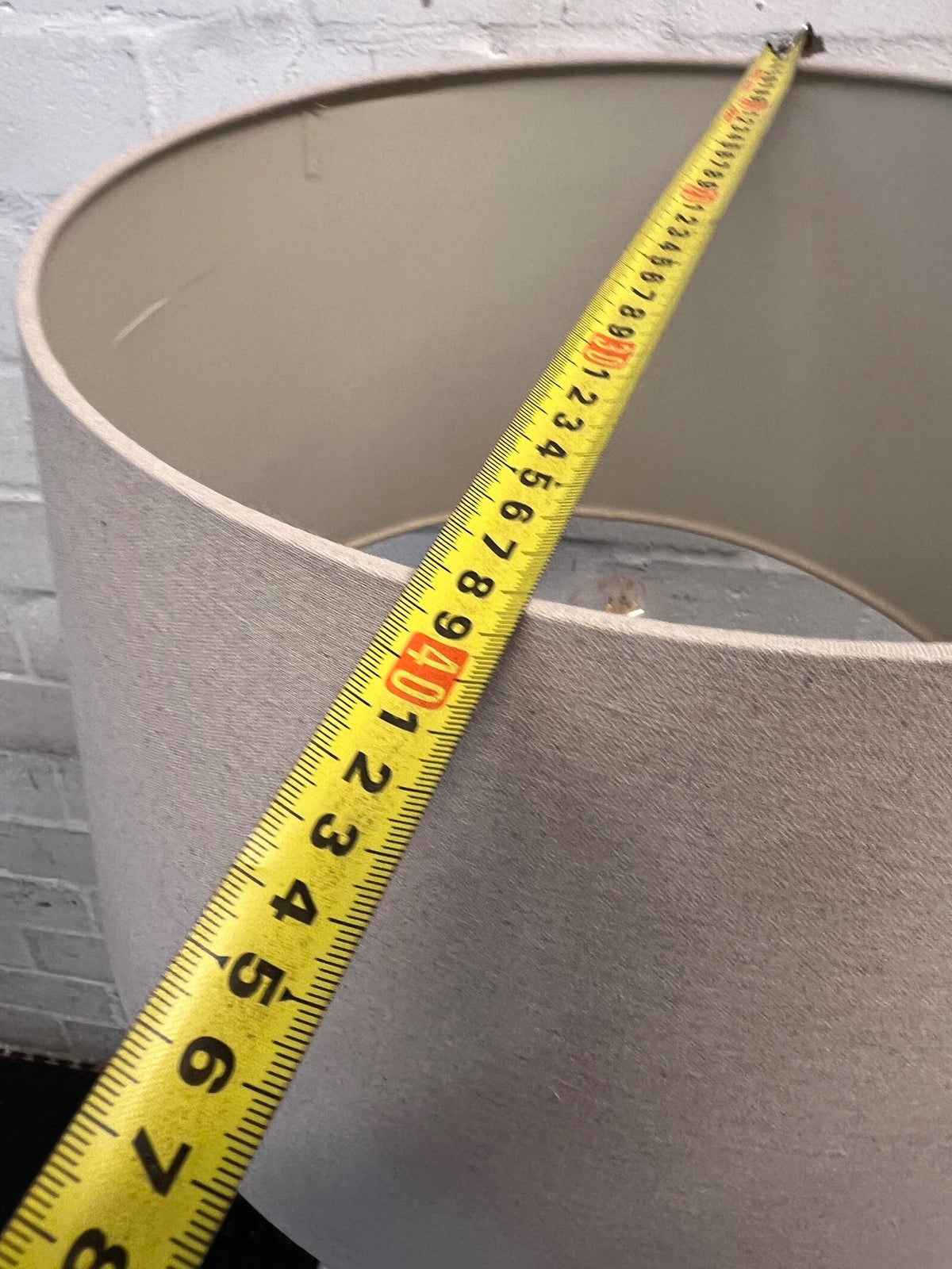 White Tripod Floor Lamp with Fabric Drum Shade – depth measurement