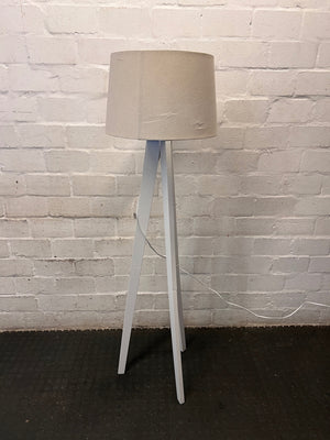 White Tripod Floor Lamp with Fabric Drum Shade – side view