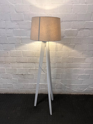 White Tripod Floor Lamp with Fabric Drum Shade – top view