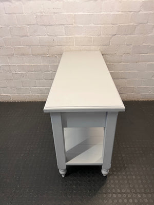 Grey Painted Two-Drawer Console Table with Slatted Shelf – condition detail