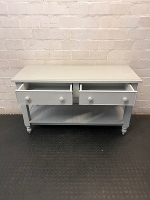 Grey Painted Two-Drawer Console Table with Slatted Shelf – side view
