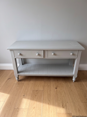 Grey Painted Two-Drawer Console Table with Slatted Shelf – styled product image