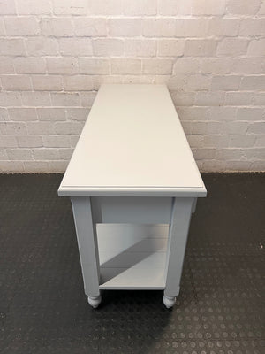 Grey Painted Two-Drawer Console Table with Slatted Shelf – top view
