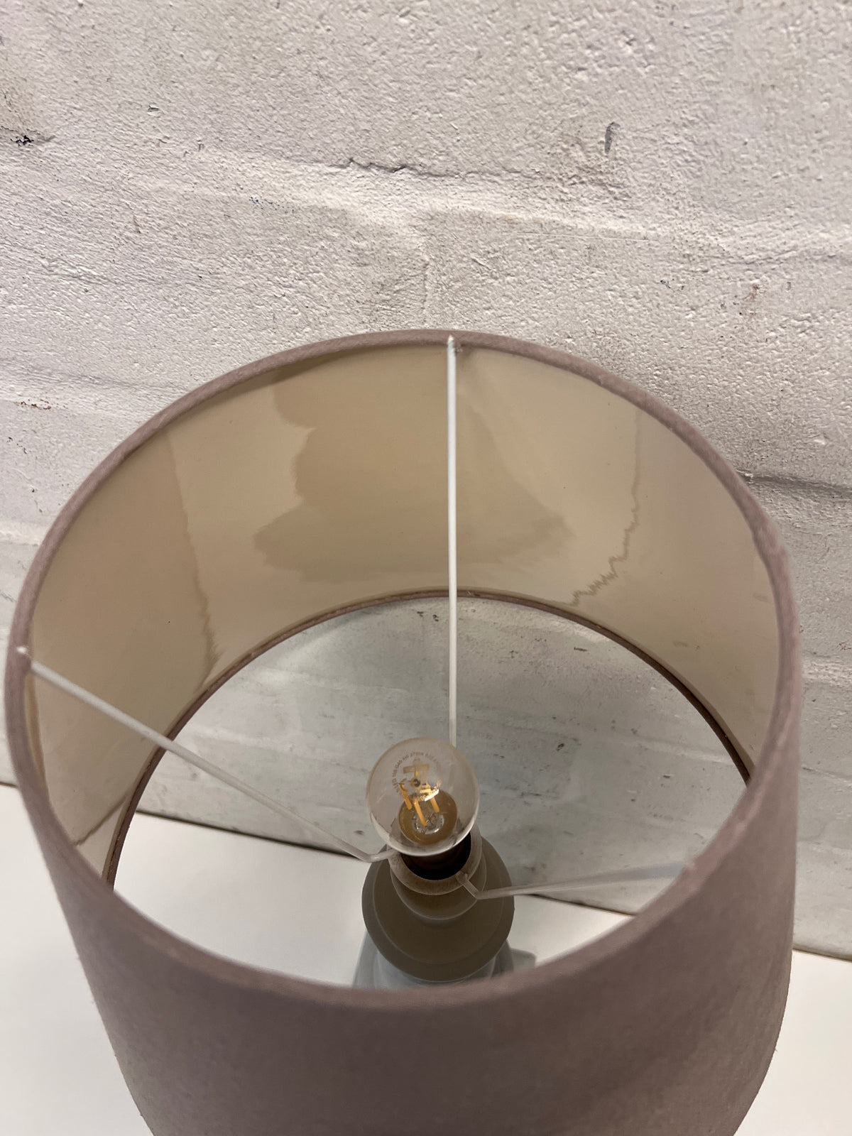 Classic Turned Wood Table Lamp with Tapered Shade – back view