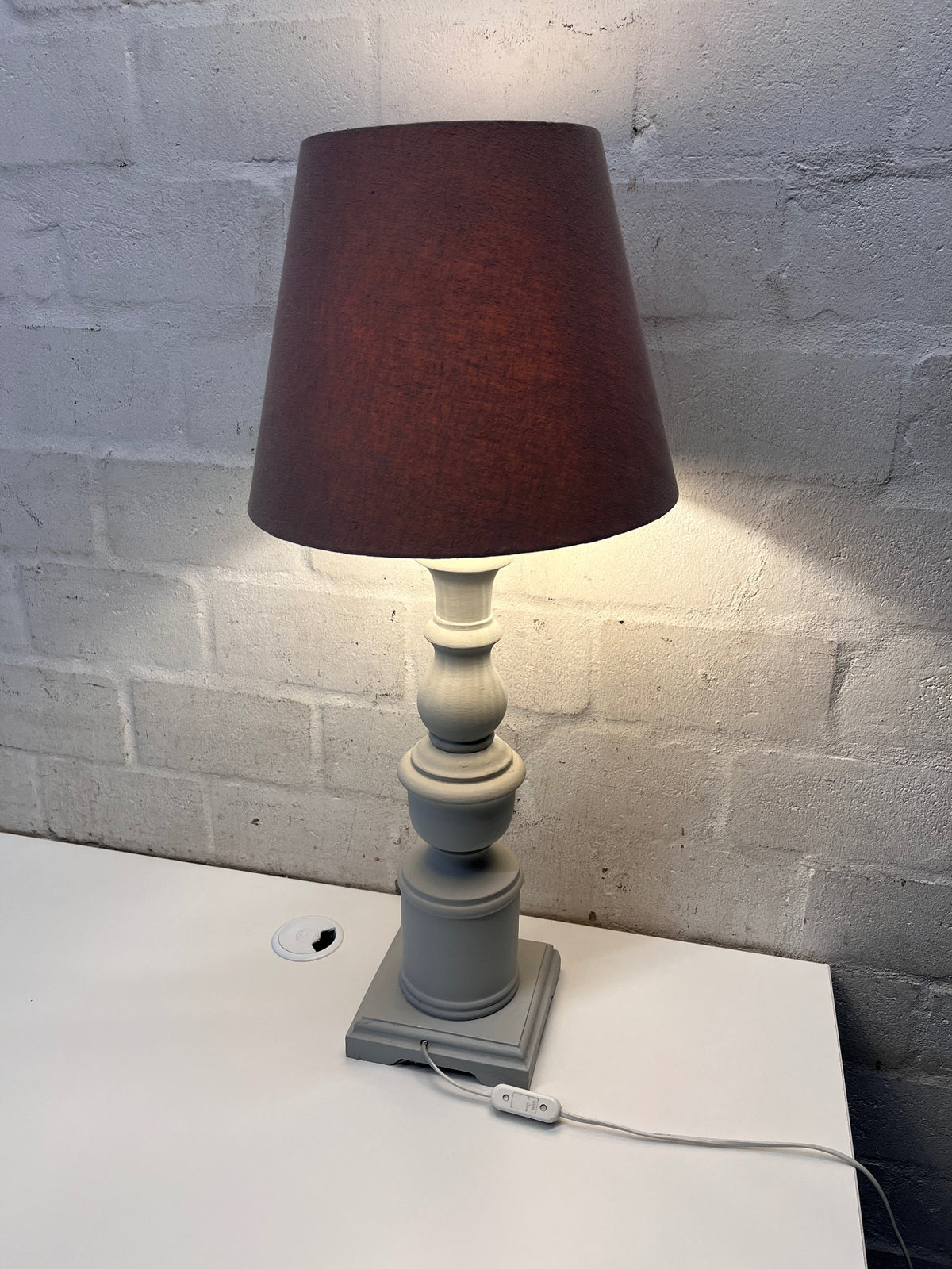 Classic Turned Wood Table Lamp with Tapered Shade – main front view