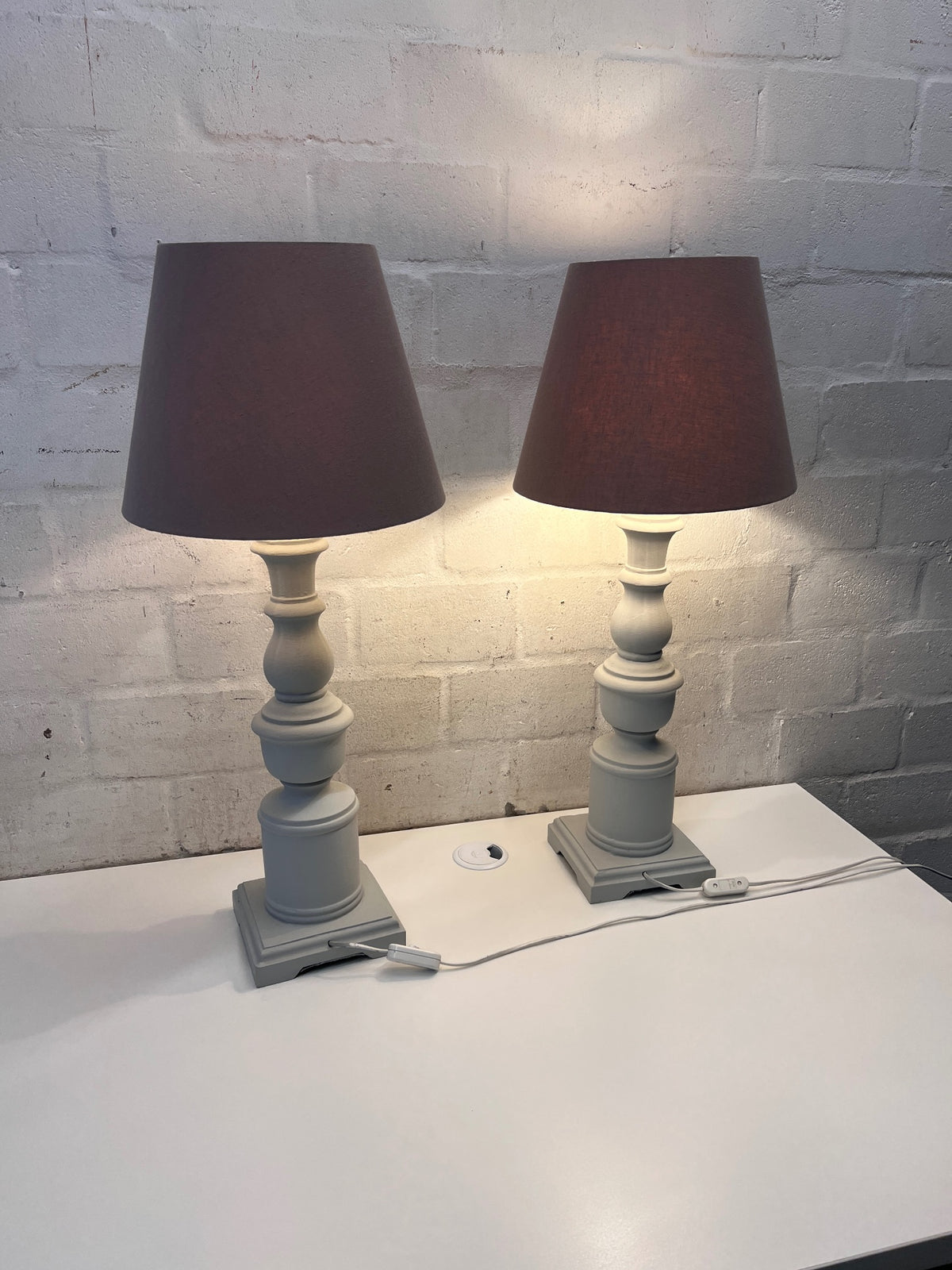 Classic Turned Wood Table Lamp with Tapered Shade – side view