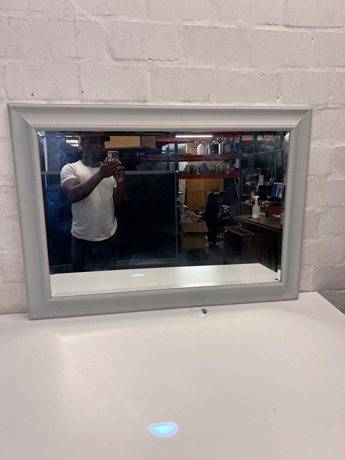 Grey Framed Wall Mirror with Decorative Border – condition detail