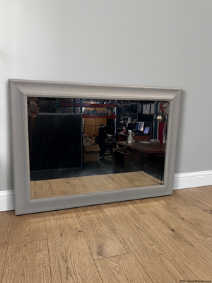 Grey Framed Wall Mirror with Decorative Border – styled product image