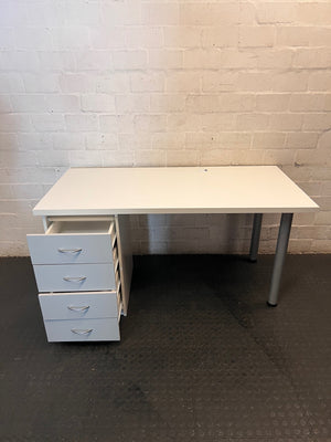 White Office Desk with 4-Drawer Pedestal – condition detail