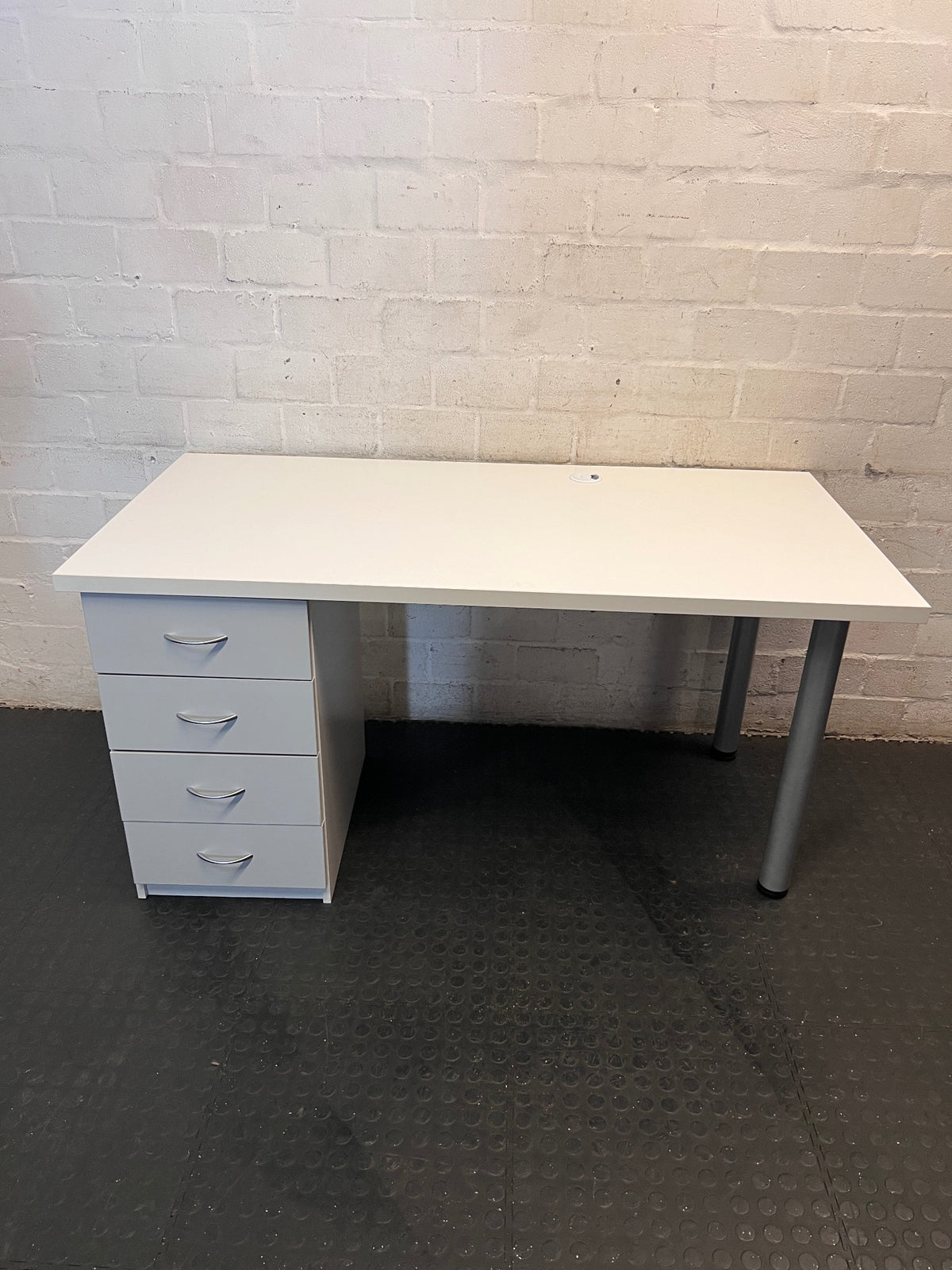 White Office Desk with 4-Drawer Pedestal – main front view