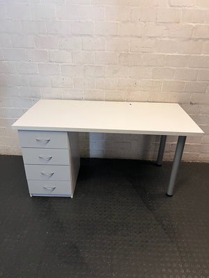 White Office Desk with 4-Drawer Pedestal – main front view