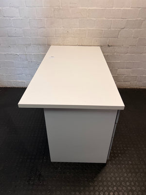 White Office Desk with 4-Drawer Pedestal – side view