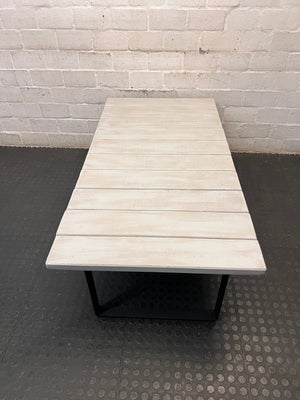 White Wash Slatted Wood Coffee Table with Metal Legs – top view