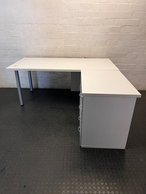 White L-Shaped Office Desk with Pedestal Drawers – condition detail