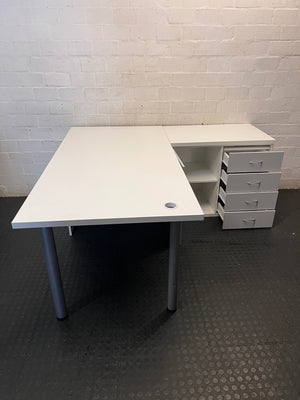 White L-Shaped Office Desk with Pedestal Drawers – side view