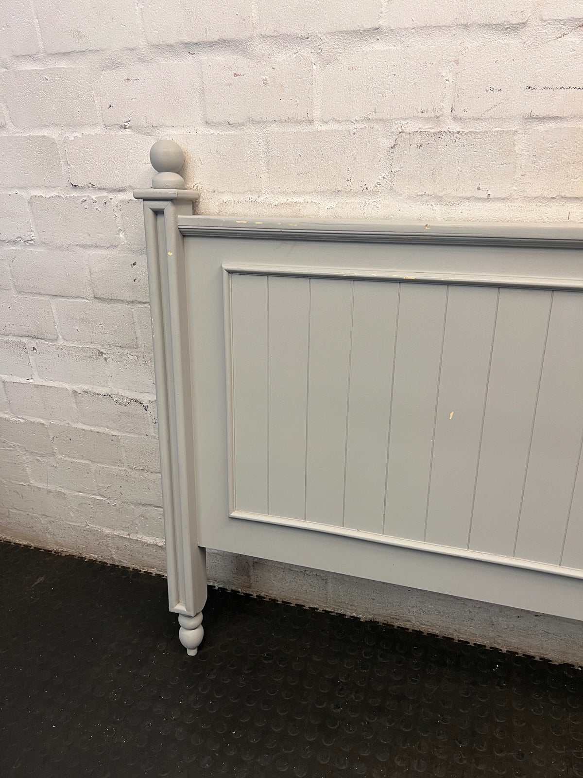 Classic Panelled King Wood Headboard in Light Grey – side view