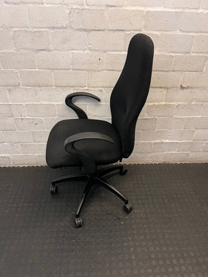 High-Back Fabric Swivel Office Chair in Black – side view