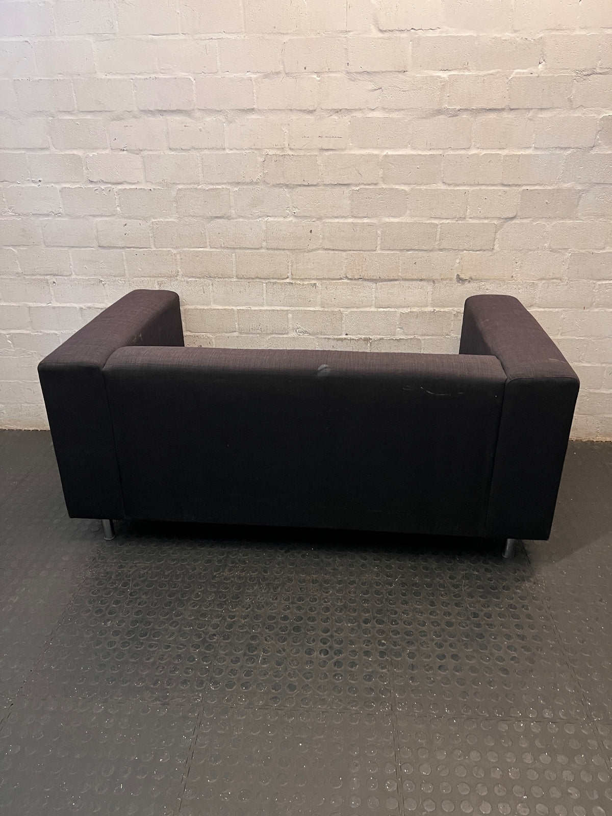 Black Fabric 2 Seater Couch with Silver Legs – back view