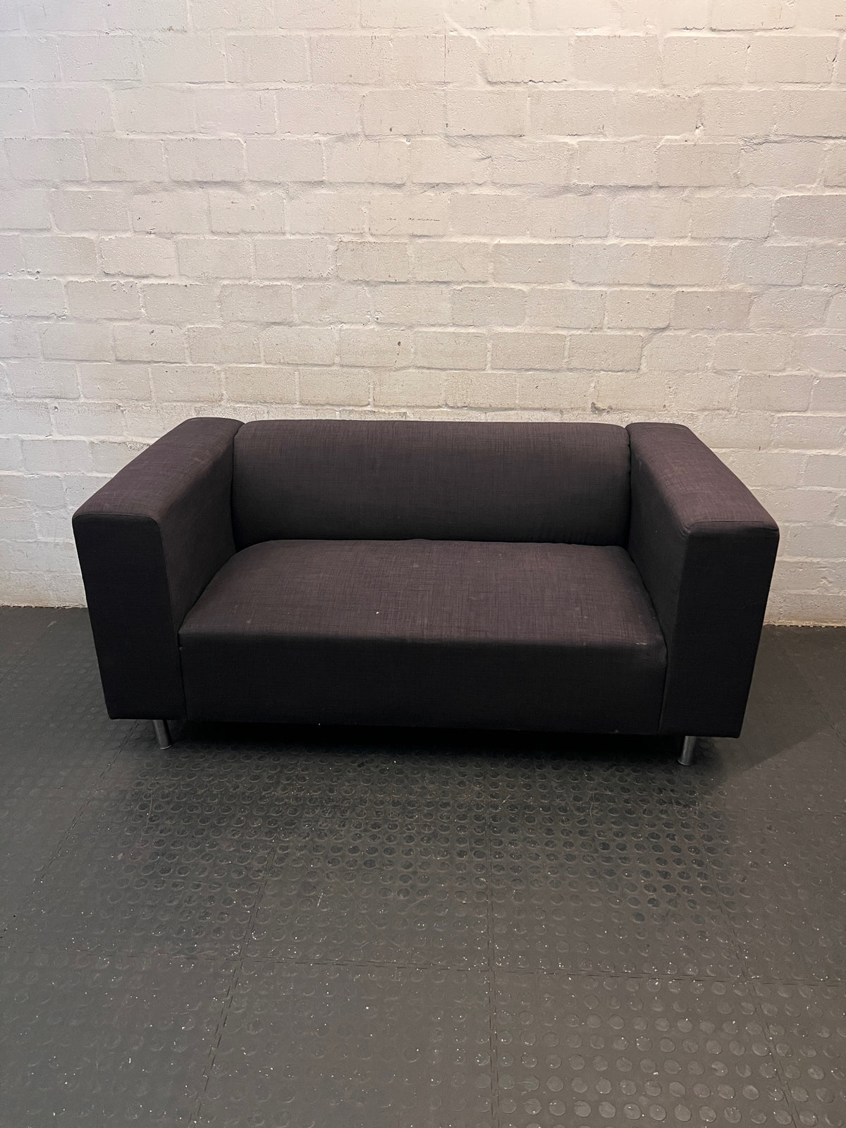 Black Fabric 2 Seater Couch with Silver Legs – main front view