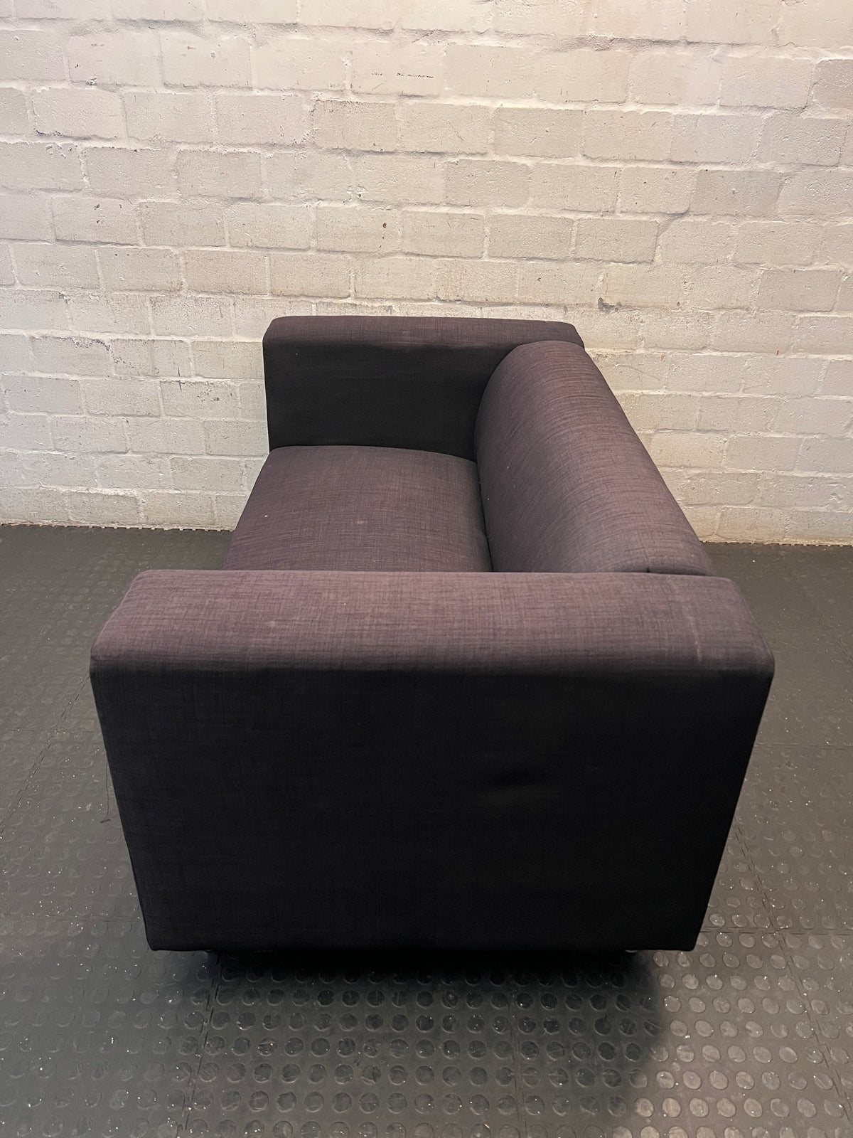 Black Fabric 2 Seater Couch with Silver Legs – side view