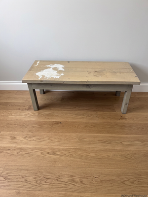 Whitewashed Rectangular Wooden Coffee Table – styled product image