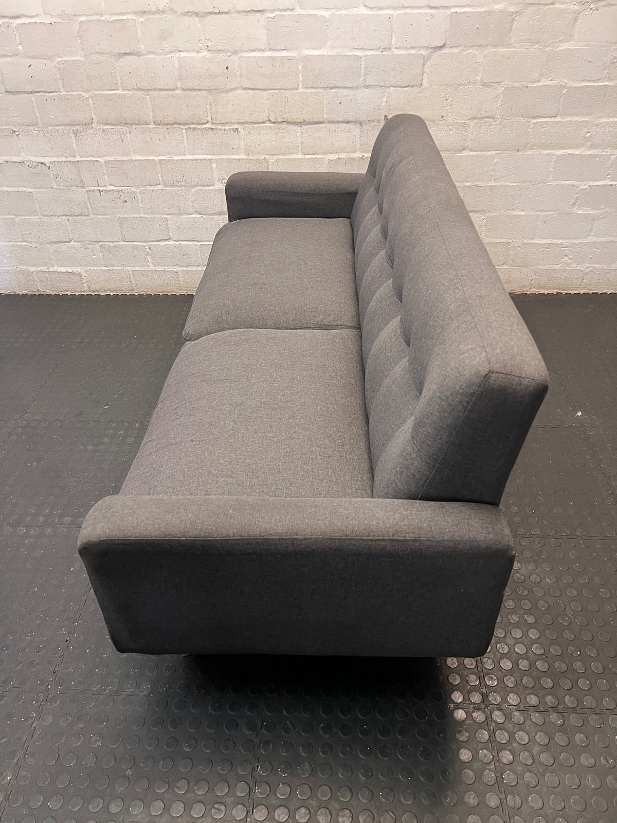 Grey Fabric 2 Seater Couch with Button Tufted Backrest – side view