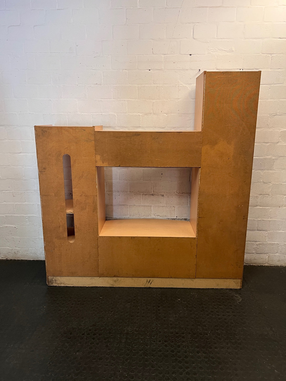 Light Wood Finish Tiered TV Unit with Shelving – back view