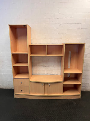 Light Wood Finish Tiered TV Unit with Shelving – main front view