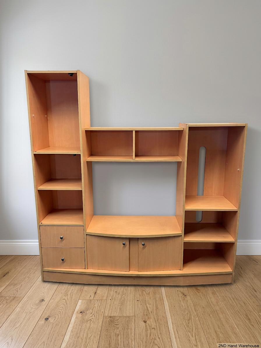 Light Wood Finish Tiered TV Unit with Shelving – styled product image
