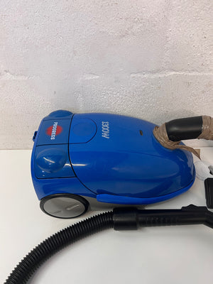 Blue Canister Vacuum Cleaner with Attachments – side view