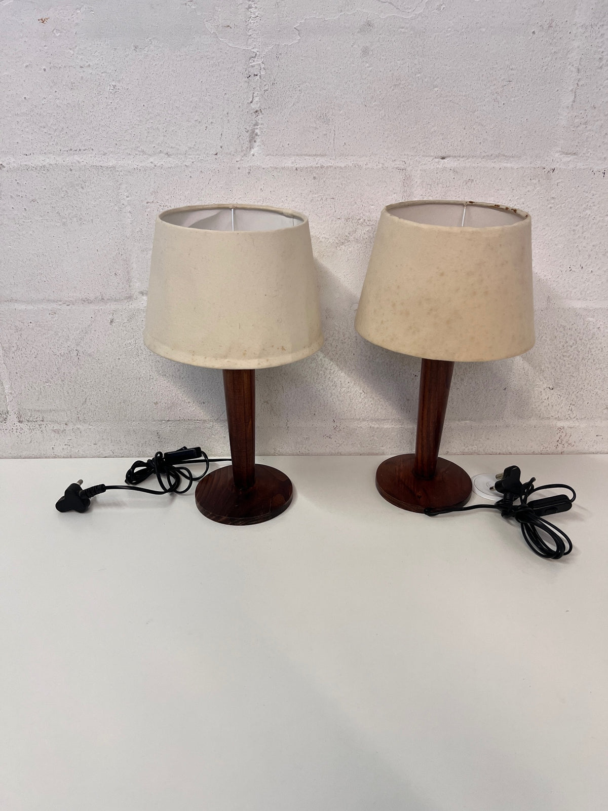 Wooden Table Lamp with Cream Fabric Shade – back view