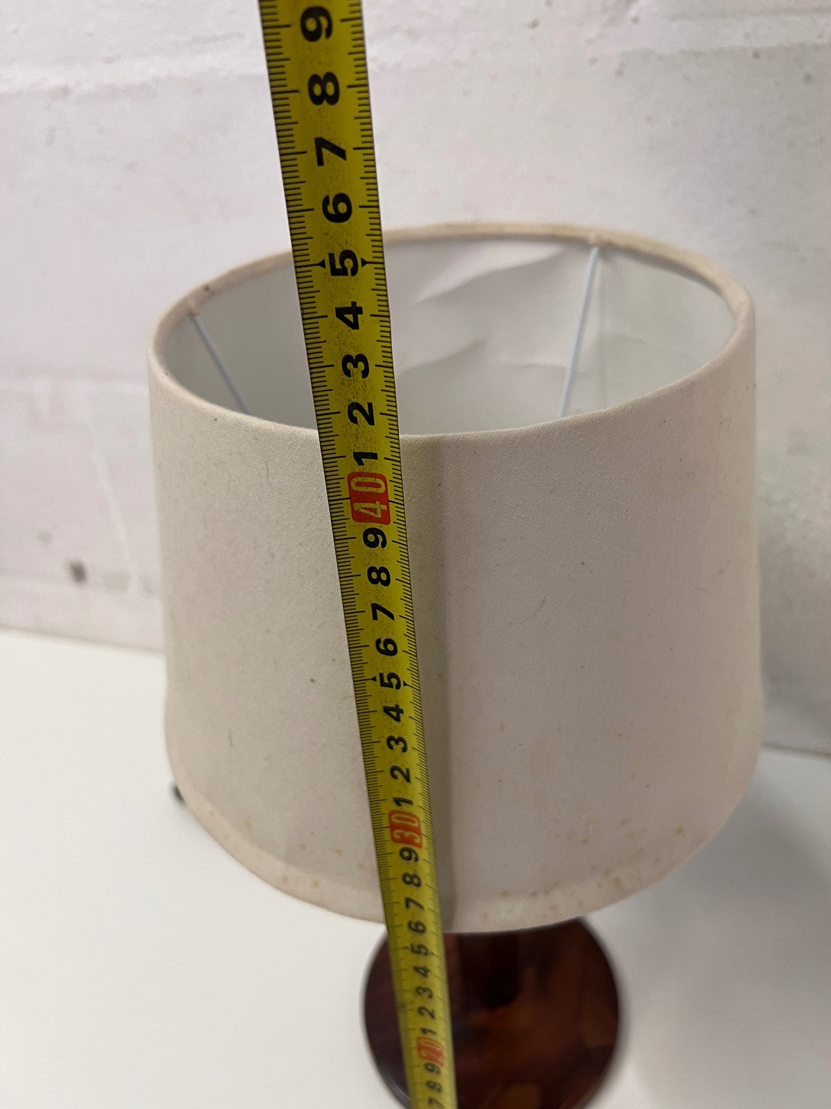 Wooden Table Lamp with Cream Fabric Shade – height measurement