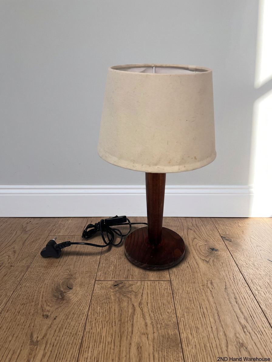 Wooden Table Lamp with Cream Fabric Shade – styled product image