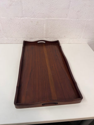 Scalloped Edge Dark Wood Serving Tray with Handles – back view