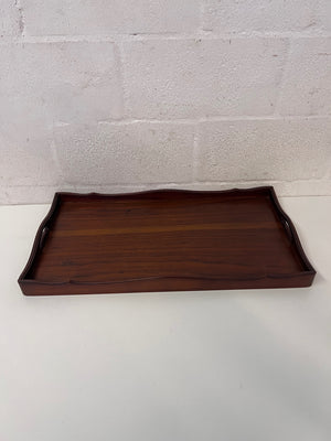 Scalloped Edge Dark Wood Serving Tray with Handles – main front view