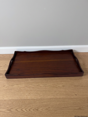 Scalloped Edge Dark Wood Serving Tray with Handles – styled product image