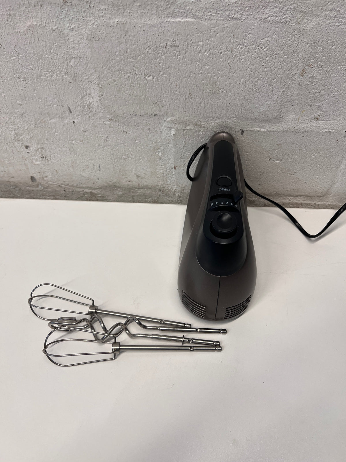 Russell Hobbs Metallic Grey Electric Hand Mixer – side view